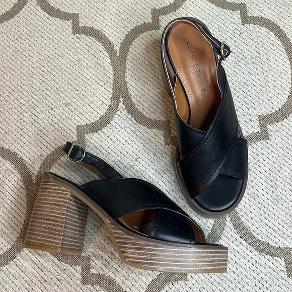 Lucky Brand Delmie leather Backstrap High Heel Sandals platform, NWOT - Picture 4 of 17